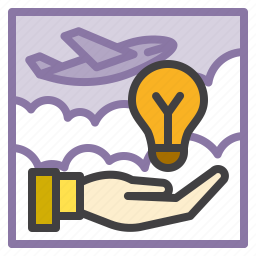 Airplane, business, creative, idea, bulb, hand icon - Download on Iconfinder