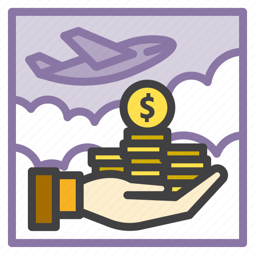 Airplane, business, travel, hand, money, coin, payment icon - Download on Iconfinder
