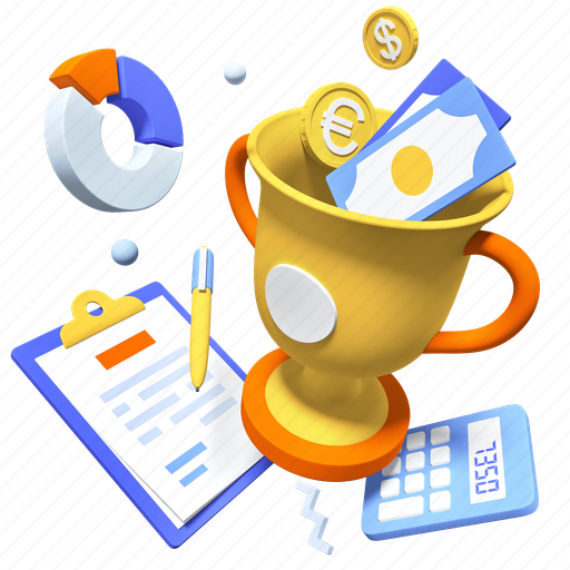 Achievement, statistics, calculator, gold cup 3D illustration - Download on Iconfinder