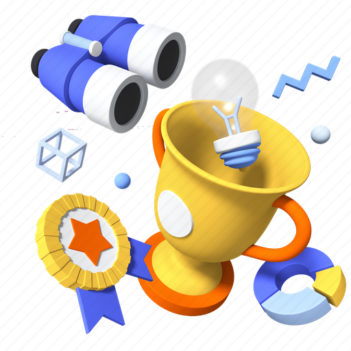 Idea, cup, binoculars, achievement 3D illustration - Download on Iconfinder