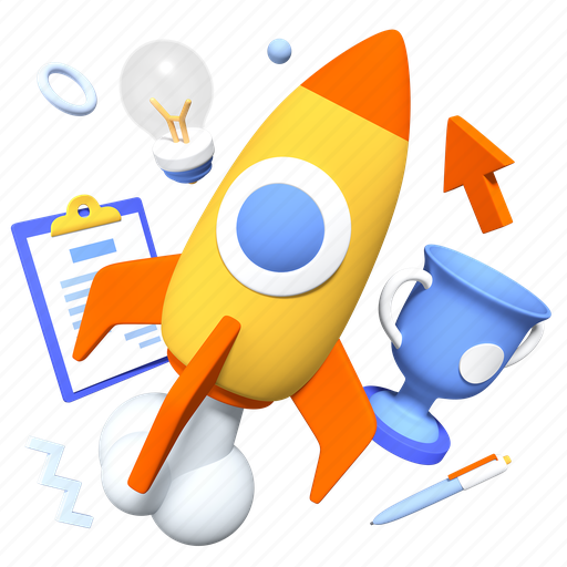 Startup, rocket, achievement, launch 3D illustration - Download on Iconfinder