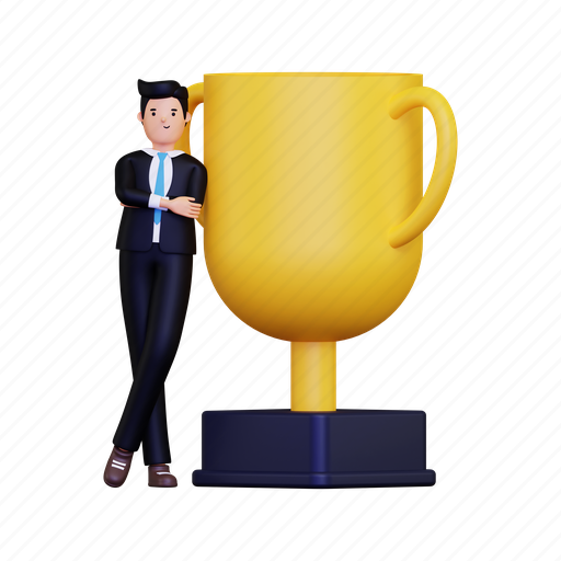 Personal goal, businessman, winner, trophy, success, goal, champion 3D illustration - Download on Iconfinder