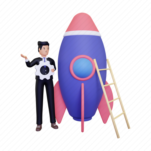 Startup, rocket, business, process, management, finance 3D illustration - Download on Iconfinder