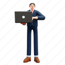 stand, using, laptop, business, man, character, notebook, device 