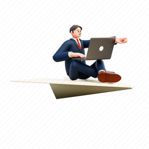 Sit, paperplane, business, man, character, office, person 3D illustration - Download on Iconfinder