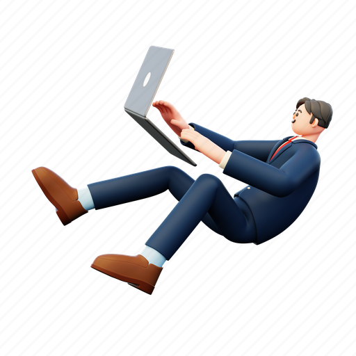 With, laptop, flying, in, air, business, man 3D illustration - Download on Iconfinder