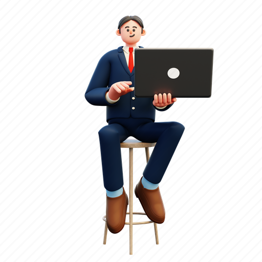 Laptop, chair, business, man, character, computer, notebook 3D illustration - Download on Iconfinder
