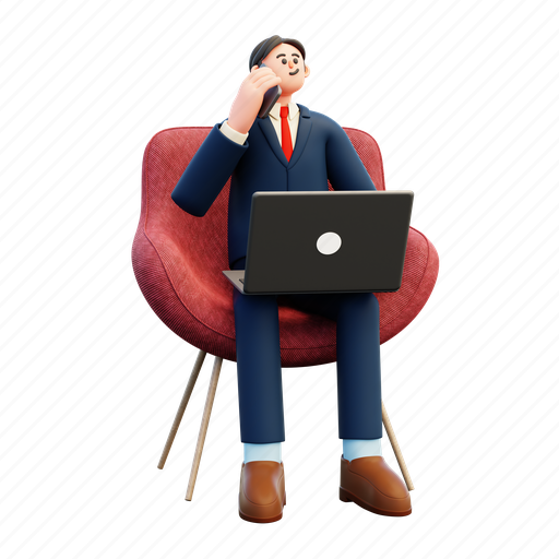 With, laptop, talking, on, smartphone, business, man 3D illustration - Download on Iconfinder