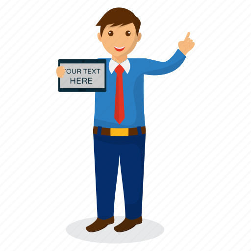 Business expert, businessman with board, cartoon character, happy businessman, professional presenter icon - Download on Iconfinder