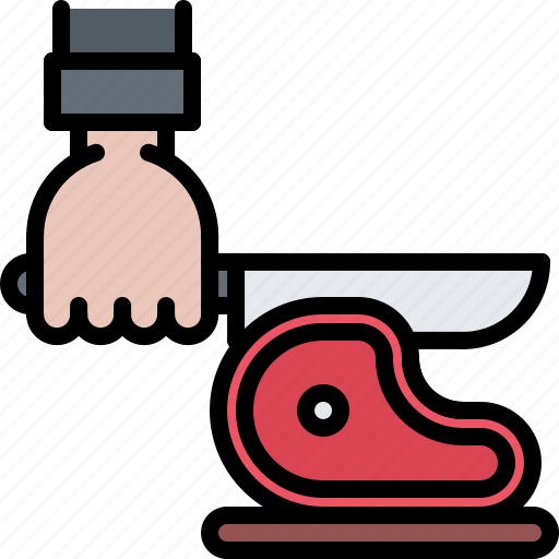 Butcher, food, hand, knife, meat, shop, steak icon - Download on Iconfinder