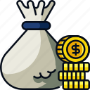 cash, coin, dollar, finance, money bag, money sack, wealth