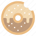 doughnut, sugar, sweet, bitten