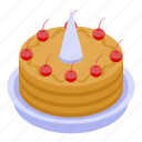birthday, cake, cartoon, cherry, isometric, red, wedding