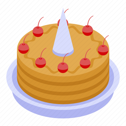 Birthday, cake, cartoon, cherry, isometric, red, wedding icon - Download on  Iconfinder
