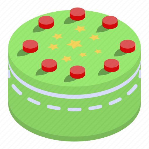 Birthday, cake, cartoon, green, isometric, party, retro icon - Download on Iconfinder