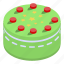 birthday, cake, cartoon, green, isometric, party, retro 