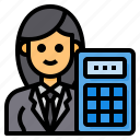 worker, avatar, calculator, accountant, woman