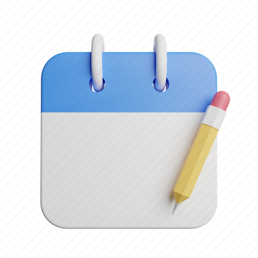 Calendar, pencil, front, schedule, draw 3D illustration - Download on Iconfinder