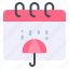 calendar, date, day, event, rain, season, umbrella 