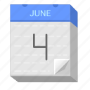 calendar, date, four, june