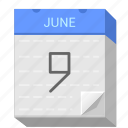calendar, date, june, nine