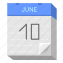 calendar, date, june, ten