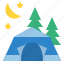 tent, pine, trees, moon 