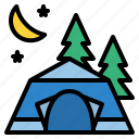 tent, pine, trees, moon