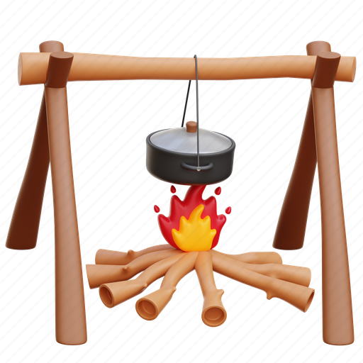Camp cooking, cooking, outdoor-cooking, bonfire, camp fire 3D illustration - Download on Iconfinder