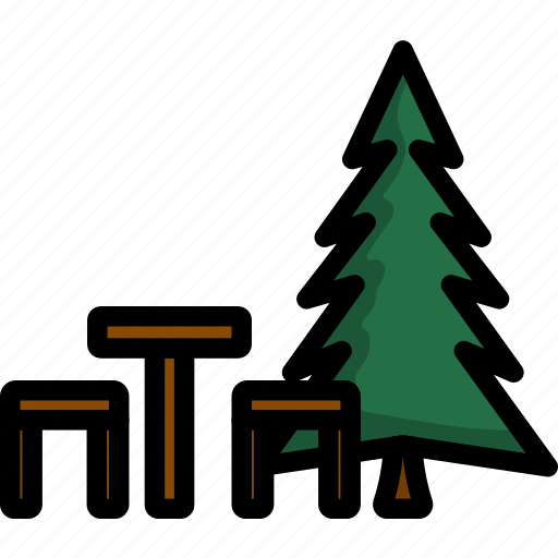 Bench, tree, camp, camping, bold, hike, hiking icon - Download on Iconfinder