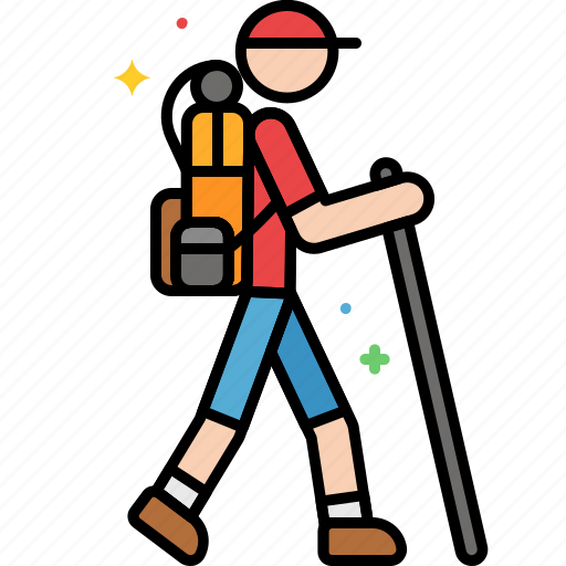 Hiking, backpack, stick, walking icon - Download on Iconfinder