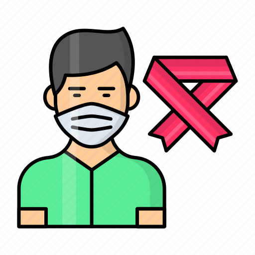 Cancer patient, wearing mask, ribbon sign, cancerous, survivors, face mask icon - Download on Iconfinder