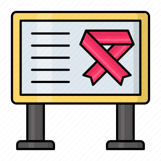Cancer donations, signboard, cancer area, ribbon, block, billboard icon - Download on Iconfinder