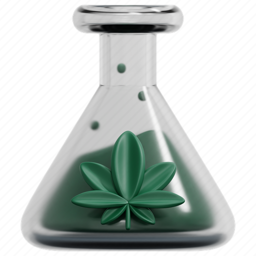 Flask, marijuana, lab, cbd, cannabis, hemp, chemical 3D illustration - Download on Iconfinder