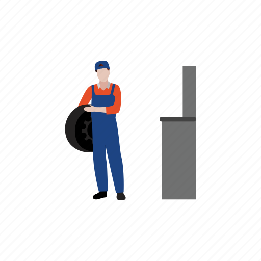 Mechanic, standing, tire, car, service icon - Download on Iconfinder