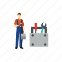mechanic, tools, box, worker, garage
