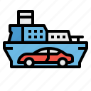 boat, car, carrying, ferry, ship