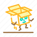 jump, cardboard, box, character, package, delivery