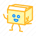 stand, cardboard, box, character, package, delivery
