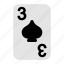 three of spades, playing cards, card game, gambling, game, casino, poker 