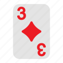 three of diamonds, playing cards, card game, gambling, game, casino, poker
