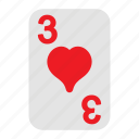 three of hearts, playing cards, card game, gambling, game, casino, poker