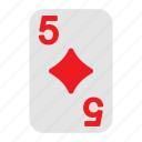 five of diamonds, playing cards, card game, gambling, game, casino, poker