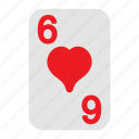 six of hearts, playing cards, card game, gambling, game, casino, poker