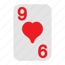 nine of hearts, playing cards, card game, gambling, game, casino, poker
