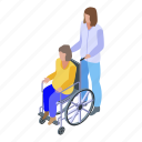 caregiver, cartoon, family, isometric, man, medical, wheelchair