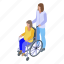 caregiver, cartoon, family, isometric, man, medical, wheelchair 