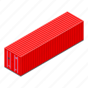 business, cargo, cartoon, container, isometric, long, red