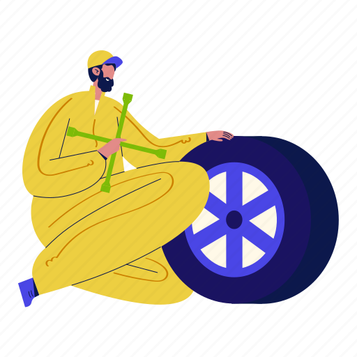 Mechanic mounting tire, mounting, tire, installation, maintenance, service, garage illustration - Download on Iconfinder