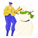 making snowman, snowman, build snowman, decoration, decorating, ornament, winter, holiday, snow 